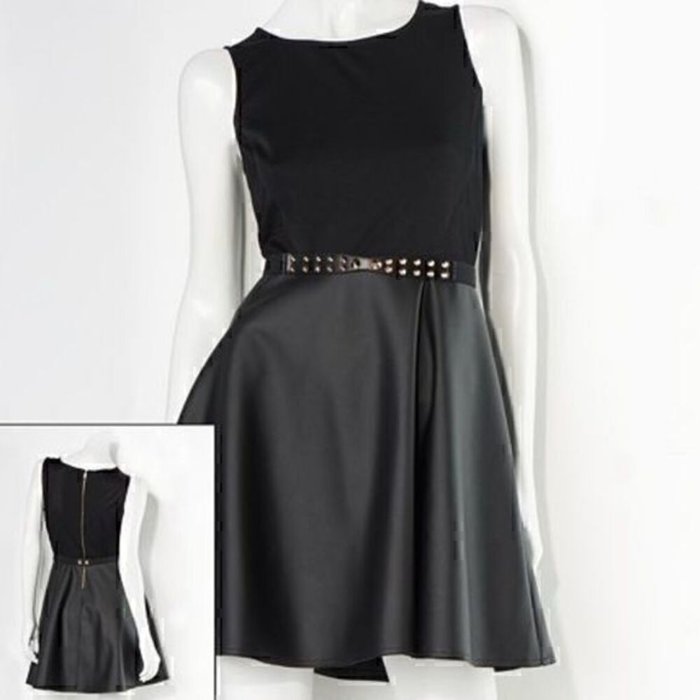 Princess VeraWang Leather Black Short Skater Dress